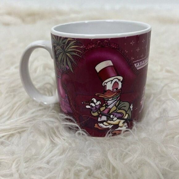 Vintage Walt Disney Mug Fancy Donald And Daisy Duck Applause Mug Maroon & White - Picture 8 of 9